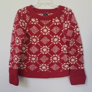 American Eagle Outfitters Sweater Womens S Alpine Handknit Lambswool Red White